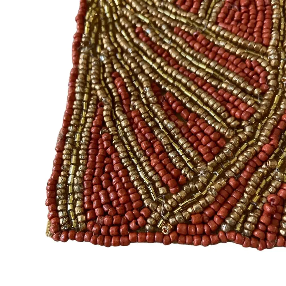 INDIA WORLD TRAVELER Hand Beaded 13x36 Table Runner Rust and Gold Fall Decor New